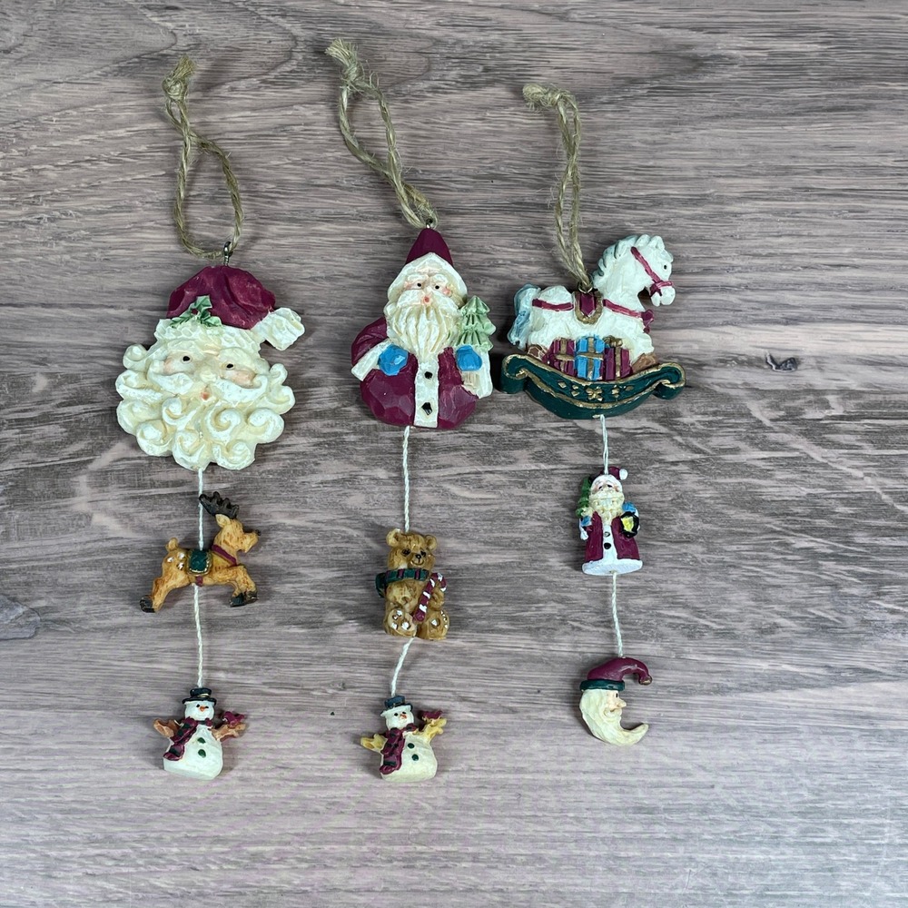 Christmas Tree Ornaments Dangling Santa‎ Reindeer Rocking Horse 5 inch  Set 3